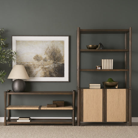 Bondi 2 Door Open Dark Brown Wood w/ Paper Rope Shelving Unit by Mercana at Eve Furniture