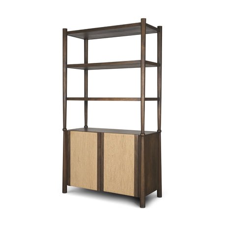 Bondi 2 Door Open Dark Brown Wood w/ Paper Rope Shelving Unit by Mercana at Eve Furniture
