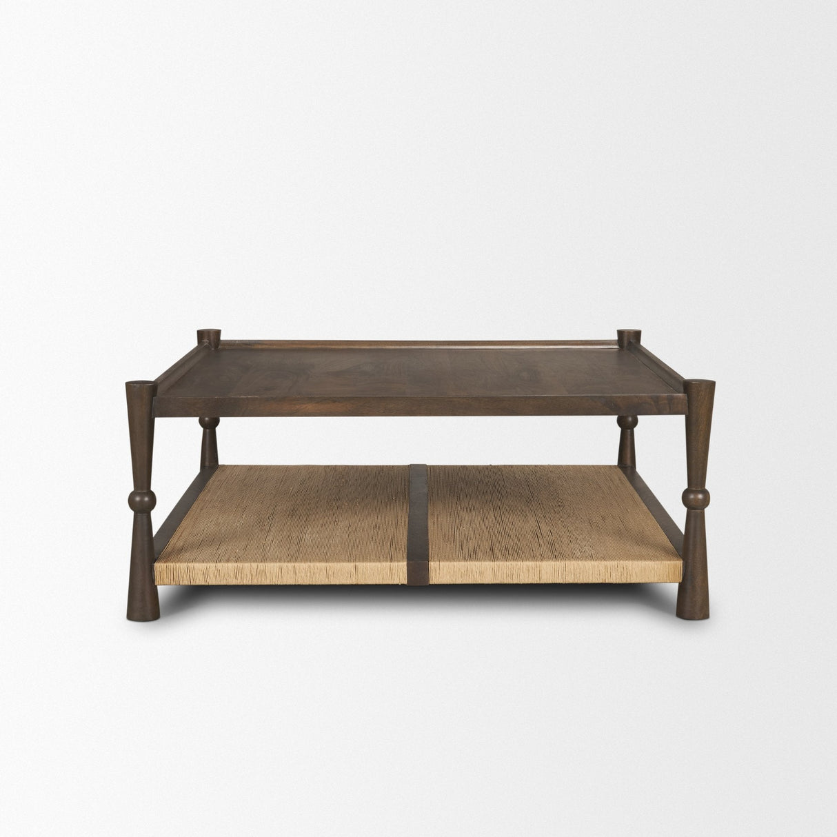 Bondi 42" Dark Brown Wood w/ Paper Rope Shelf Square Coffee Table by Mercana at Eve Furniture