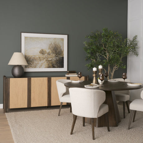 Bondi Dark Brown Wood w/ Paper Rope 4 Door Closed Sideboard by Mercana at Eve Furniture