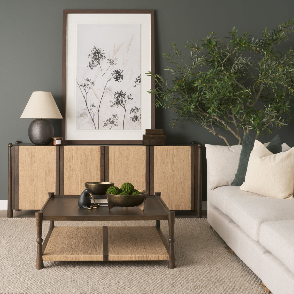 Bondi Dark Brown Wood w/ Paper Rope 4 Door Closed Sideboard by Mercana at Eve Furniture