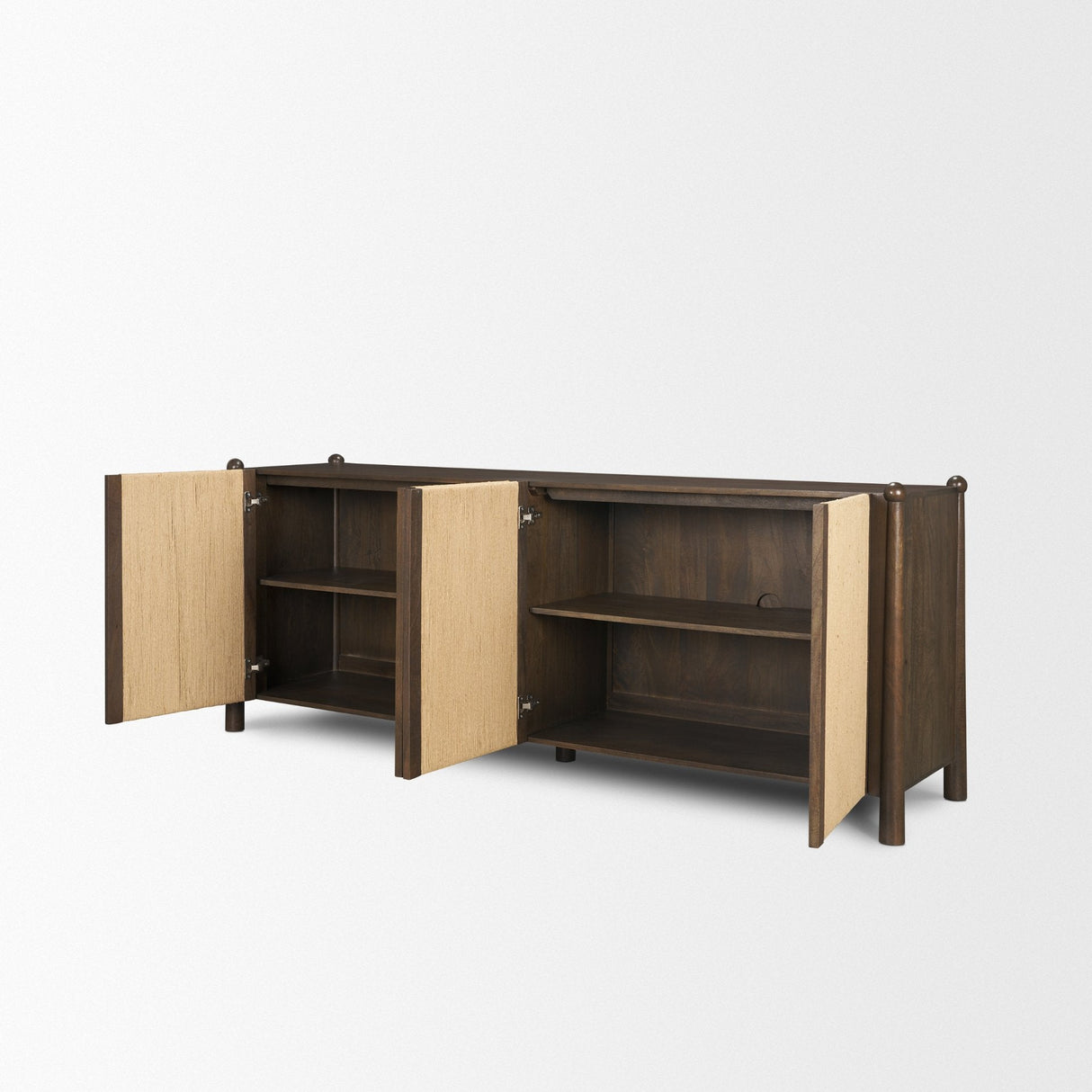 Bondi Dark Brown Wood w/ Paper Rope 4 Door Closed Sideboard by Mercana at Eve Furniture