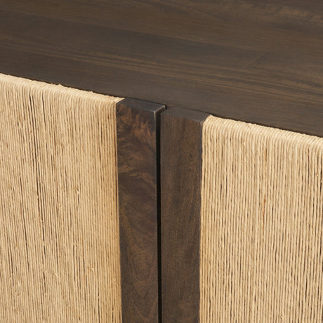 Bondi Dark Brown Wood w/ Paper Rope 4 Door Closed Sideboard by Mercana at Eve Furniture