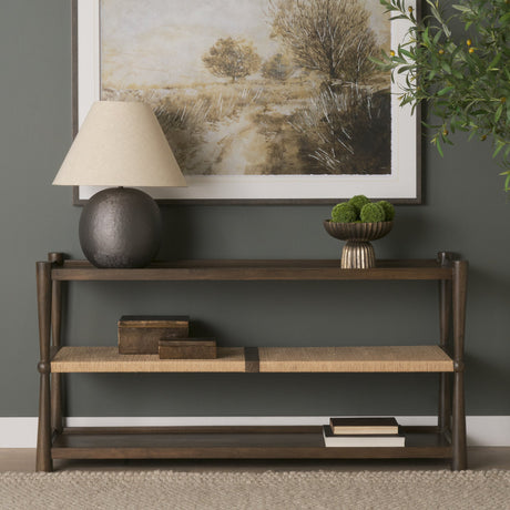 Bondi Dark Brown Wood w/ Paper Rope Shelf Console Table by Mercana at Eve Furniture