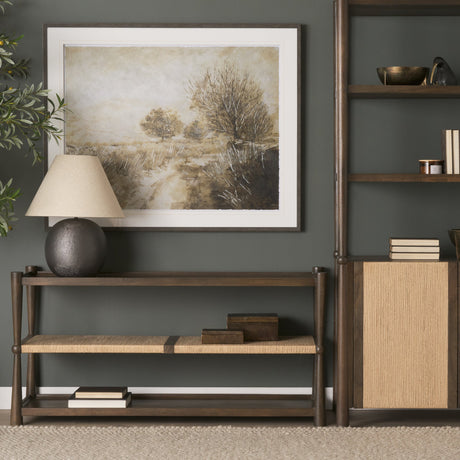 Bondi Dark Brown Wood w/ Paper Rope Shelf Console Table by Mercana at Eve Furniture