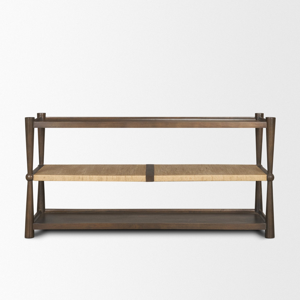 Bondi Dark Brown Wood w/ Paper Rope Shelf Console Table by Mercana at Eve Furniture