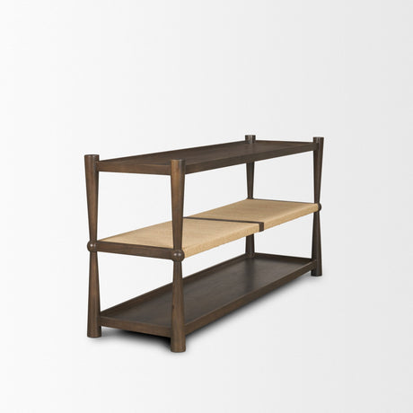Bondi Dark Brown Wood w/ Paper Rope Shelf Console Table by Mercana at Eve Furniture