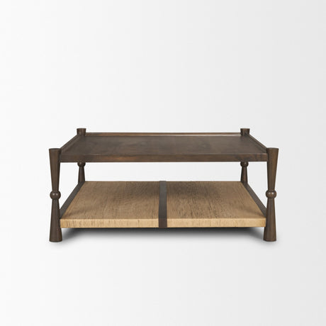 Bondi Dark Brown Wood w/ Paper Rope Shelf Square Coffee Table by Mercana at Eve Furniture