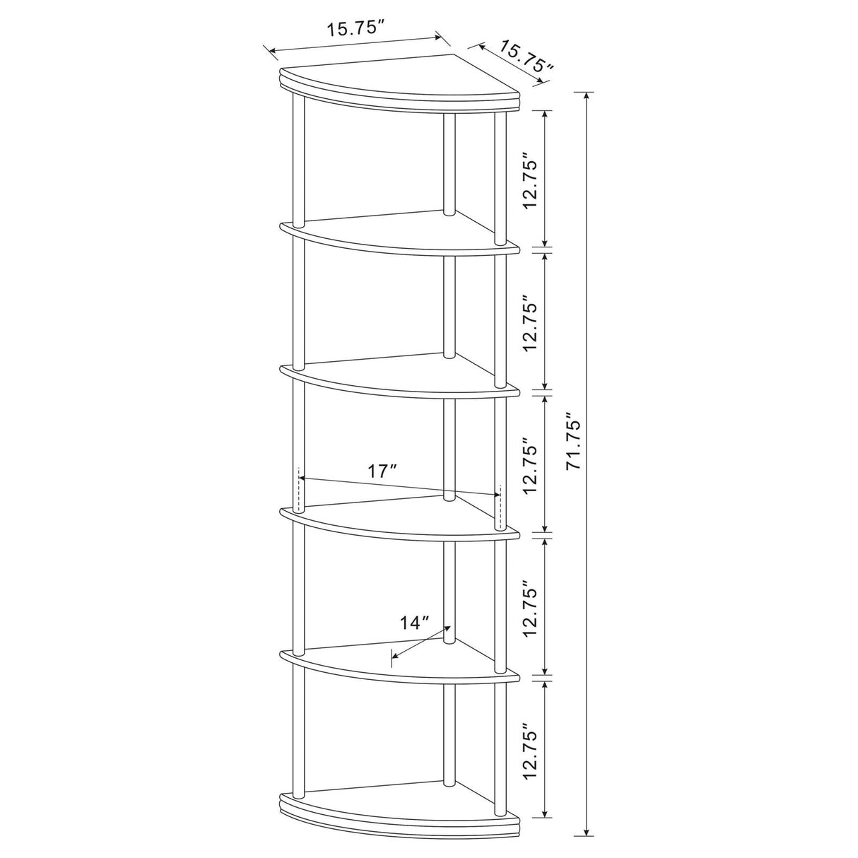 Bonwick Cappuccino 5-Shelf Corner Bookshelf