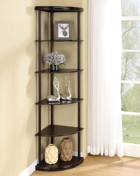 Bonwick Cappuccino 5-Shelf Corner Bookshelf by Coaster at Eve Furniture