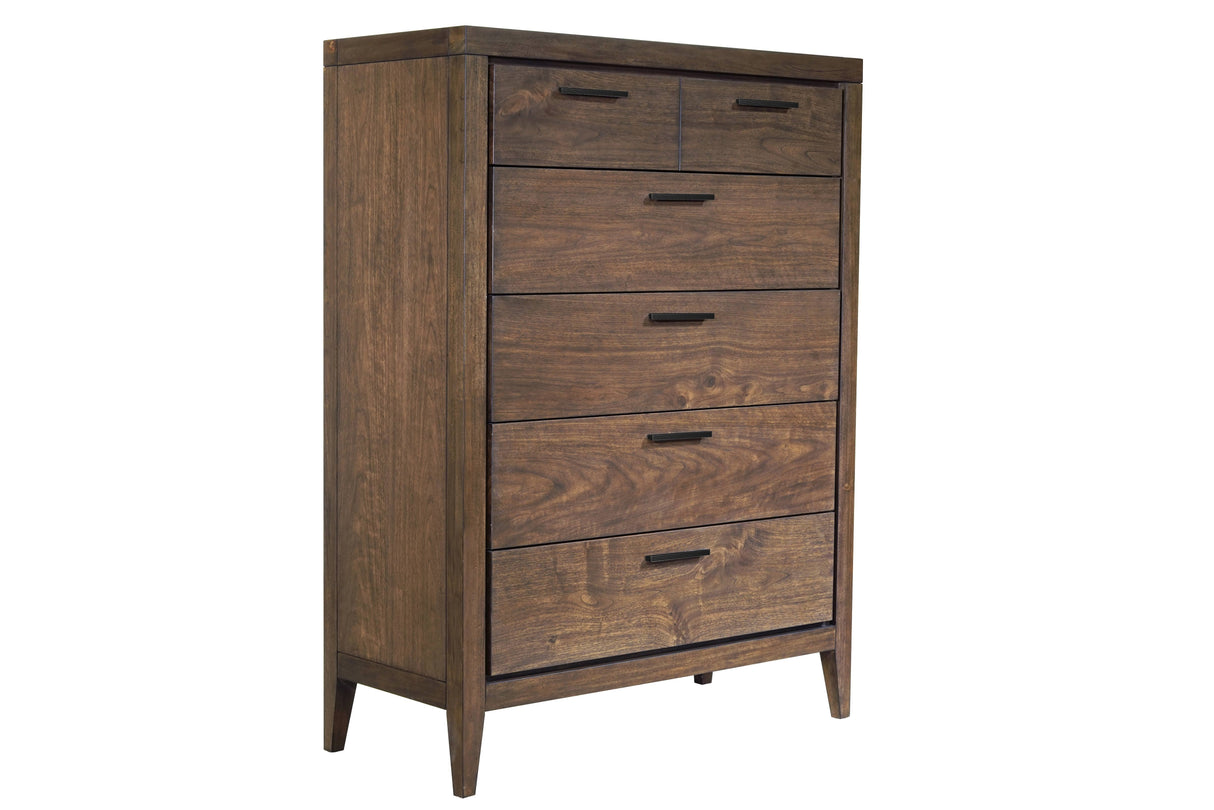 Boracay Five Drawer Walnut Chest in Wild Oats Brown by Modus Furniture at Eve Furniture
