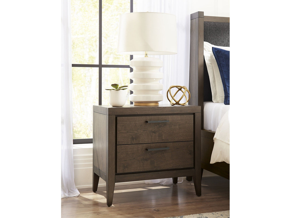 Boracay Two Drawer USB Charging Nightstand in Wild Oats Brown by Modus Furniture at Eve Furniture