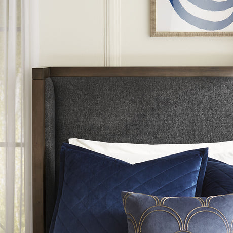 Boracay Upholstered Eastern King Wingback Storage Bed in Wild Oats Brown by Modus Furniture at Eve Furniture