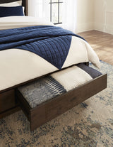 Boracay Upholstered Eastern King Wingback Storage Bed in Wild Oats Brown by Modus Furniture at Eve Furniture