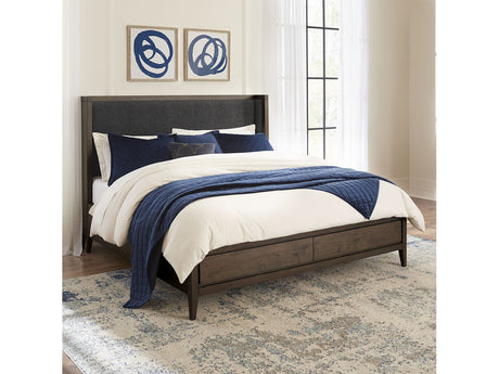 Boracay Upholstered Eastern King Wingback Storage Bed in Wild Oats Brown by Modus Furniture at Eve Furniture