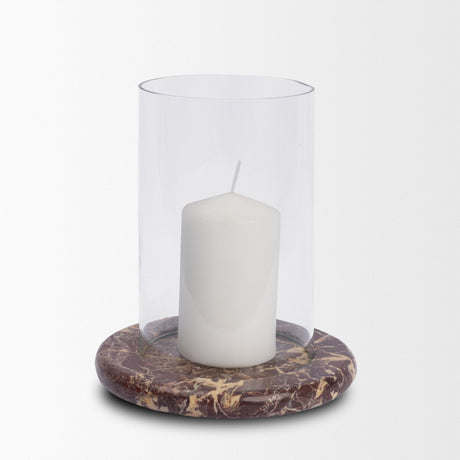 Bordo Red Marble w/ Glass Hurricane Candle Holder by Mercana at Eve Furniture