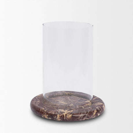 Bordo Red Marble w/ Glass Hurricane Candle Holder by Mercana at Eve Furniture