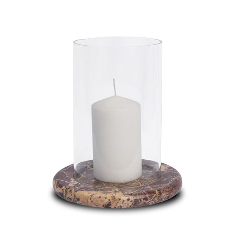 Bordo Red Marble w/ Glass Hurricane Candle Holder by Mercana at Eve Furniture