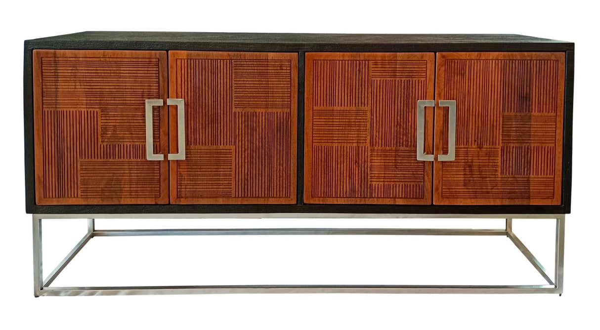 Borman Walnut/Black 4-Door Wooden Accent Cabinet