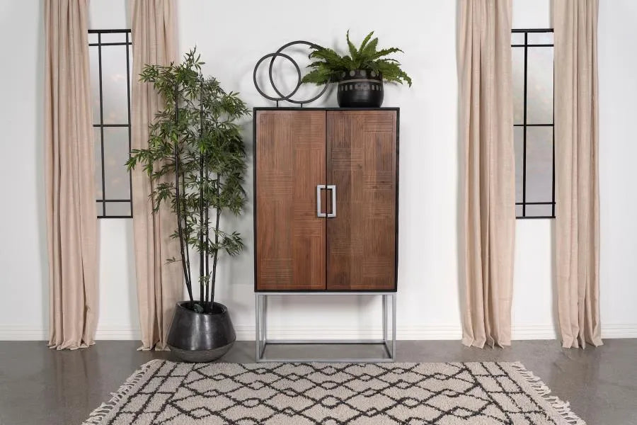 Borman Walnut and Black 2-door Bar Cabinet Wine Storage by Coaster at Eve Furniture