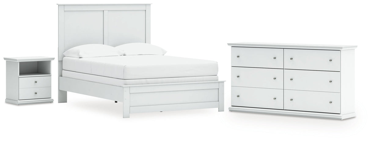 Bostwick Shoals Full Panel Bed with Dresser and Nightstand in White by Ashley at Eve Furniture