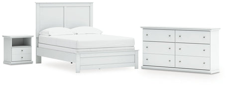 Bostwick Shoals Full Panel Bed with Dresser and Nightstand in White by Ashley at Eve Furniture