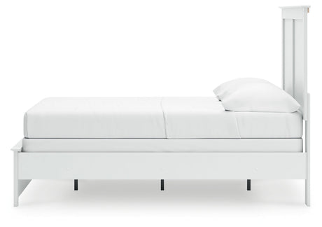 Bostwick Shoals Full Panel Bed with Mirrored Dresser and Nightstand in White by Ashley at Eve Furniture