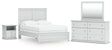 Bostwick Shoals Full Panel Bed with Mirrored Dresser and Nightstand in White by Ashley at Eve Furniture