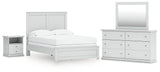 Bostwick Shoals Full Panel Bed with Mirrored Dresser and Nightstand in White by Ashley at Eve Furniture