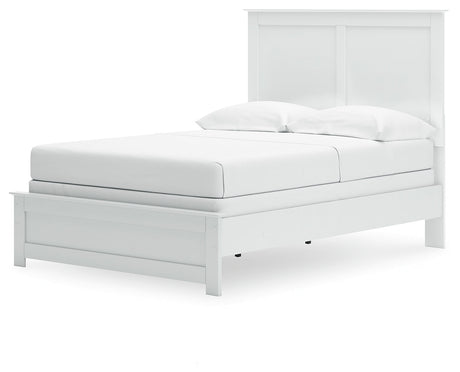 Bostwick Shoals Full Panel Bed with Mirrored Dresser, Chest and 2 Nightstands in White by Ashley at Eve Furniture