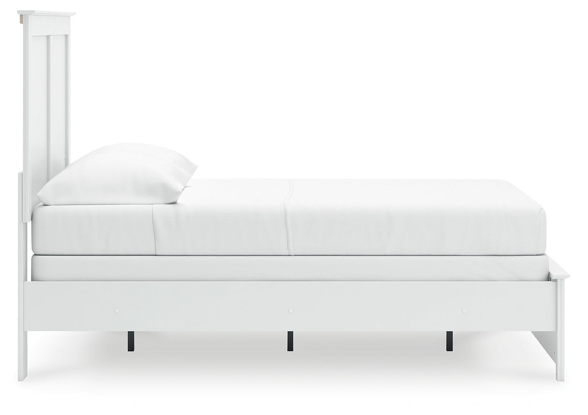 Bostwick Shoals Full Panel Bed with Mirrored Dresser, Chest and Nightstand in White by Ashley at Eve Furniture