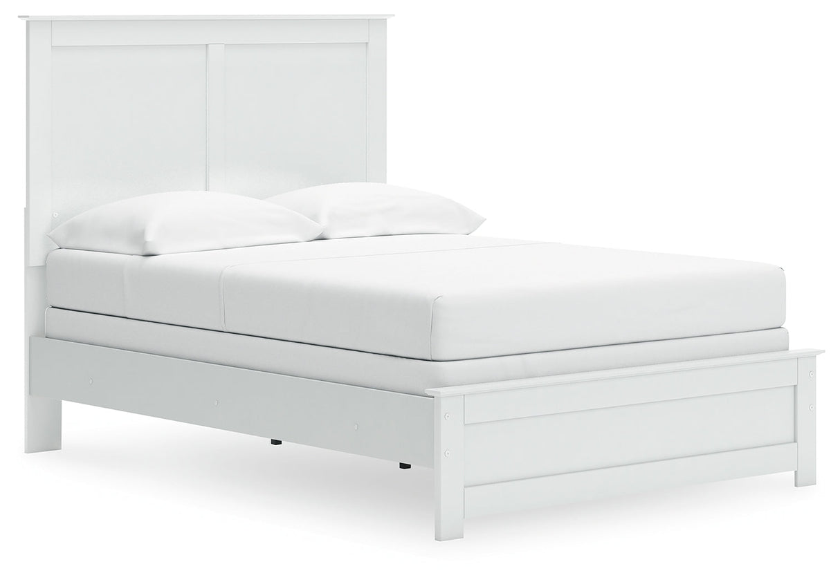 Bostwick Shoals Full Panel Bed with Mirrored Dresser, Chest and Nightstand in White by Ashley at Eve Furniture