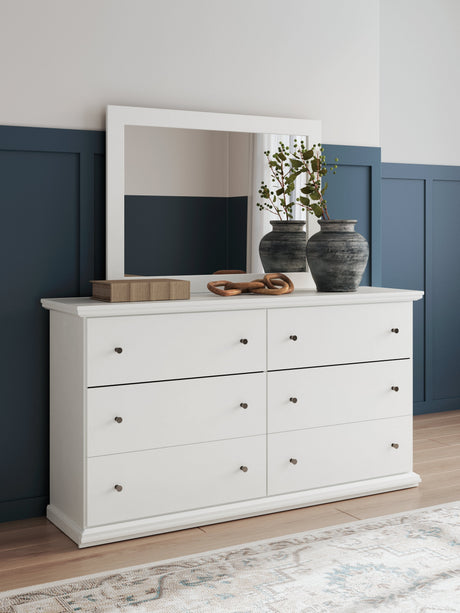 Bostwick Shoals Full Panel Bed with Mirrored Dresser in White by Ashley at Eve Furniture