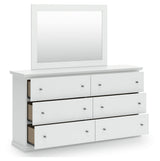 Bostwick Shoals Full Panel Bed with Mirrored Dresser in White by Ashley at Eve Furniture