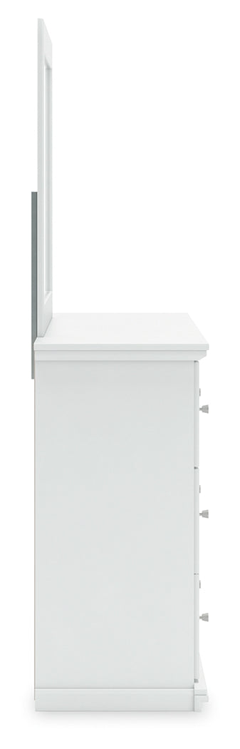 Bostwick Shoals Full Panel Bed with Mirrored Dresser in White by Ashley at Eve Furniture
