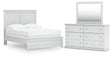 Bostwick Shoals Full Panel Bed with Mirrored Dresser in White by Ashley at Eve Furniture