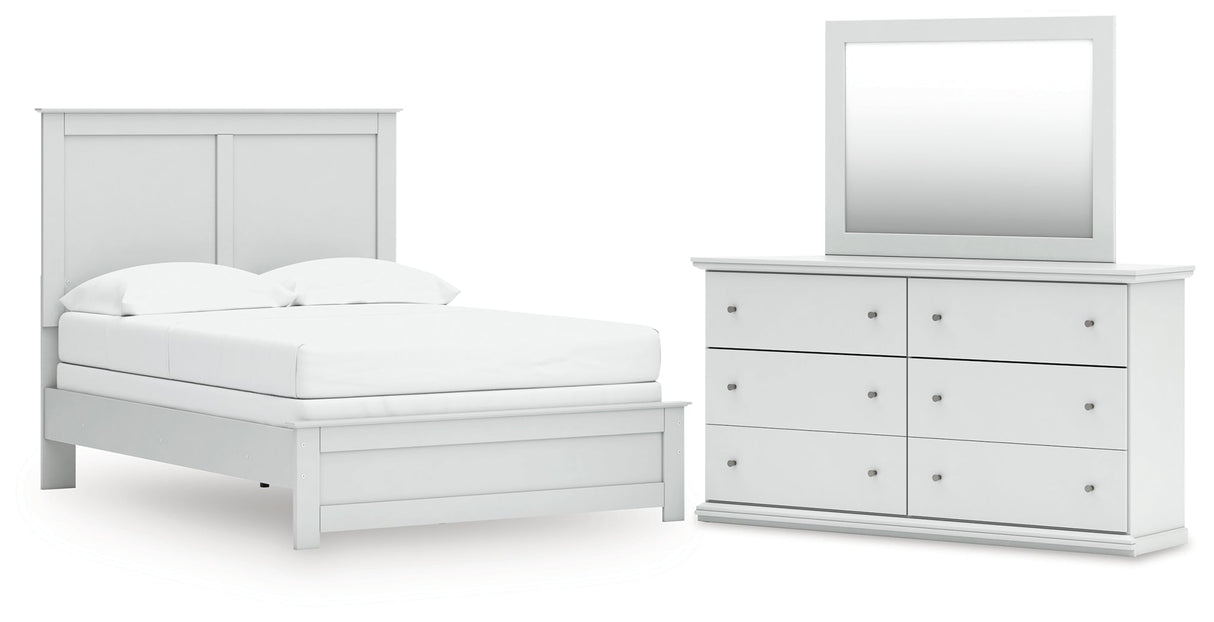 Bostwick Shoals Full Panel Bed with Mirrored Dresser in White by Ashley at Eve Furniture