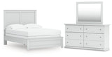 Bostwick Shoals Full Panel Bed with Mirrored Dresser in White by Ashley at Eve Furniture