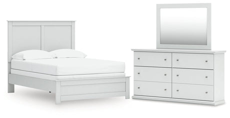 Bostwick Shoals Full Panel Bed with Mirrored Dresser in White by Ashley at Eve Furniture