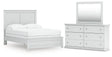 Bostwick Shoals Full Panel Bed with Mirrored Dresser in White by Ashley at Eve Furniture