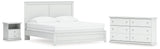 Bostwick Shoals King Panel Bed with Dresser and Nightstand in White by Ashley at Eve Furniture