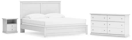Bostwick Shoals King Panel Bed with Dresser and Nightstand in White by Ashley at Eve Furniture