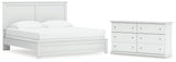 Bostwick Shoals King Panel Bed with Dresser in White by Ashley at Eve Furniture