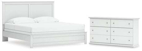 Bostwick Shoals King Panel Bed with Dresser in White by Ashley at Eve Furniture