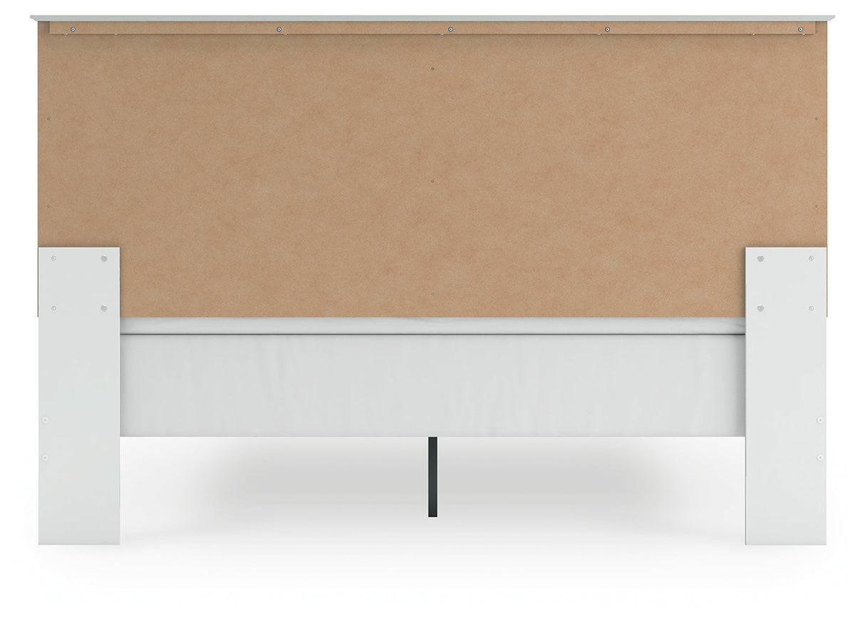 Bostwick Shoals King Panel Bed with Mirrored Dresser and 2 Nightstands in White by Ashley at Eve Furniture