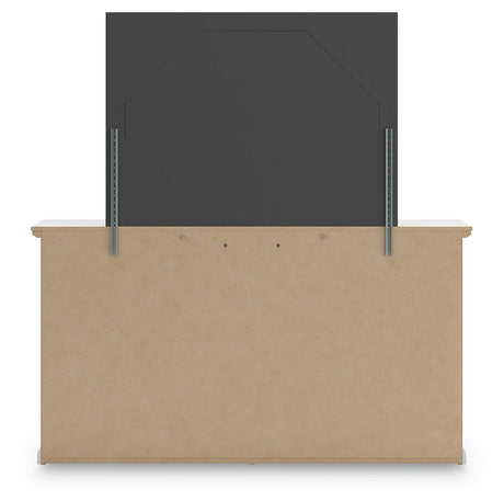 Bostwick Shoals King Panel Bed with Mirrored Dresser and 2 Nightstands in White by Ashley at Eve Furniture