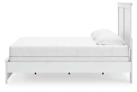 Bostwick Shoals King Panel Bed with Mirrored Dresser and Chest in White by Ashley at Eve Furniture