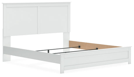 Bostwick Shoals King Panel Bed with Mirrored Dresser and Chest in White by Ashley at Eve Furniture