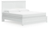 Bostwick Shoals King Panel Bed with Mirrored Dresser and Nightstand in White by Ashley at Eve Furniture