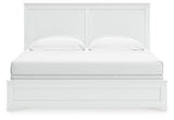 Bostwick Shoals King Panel Bed with Mirrored Dresser and Nightstand in White by Ashley at Eve Furniture